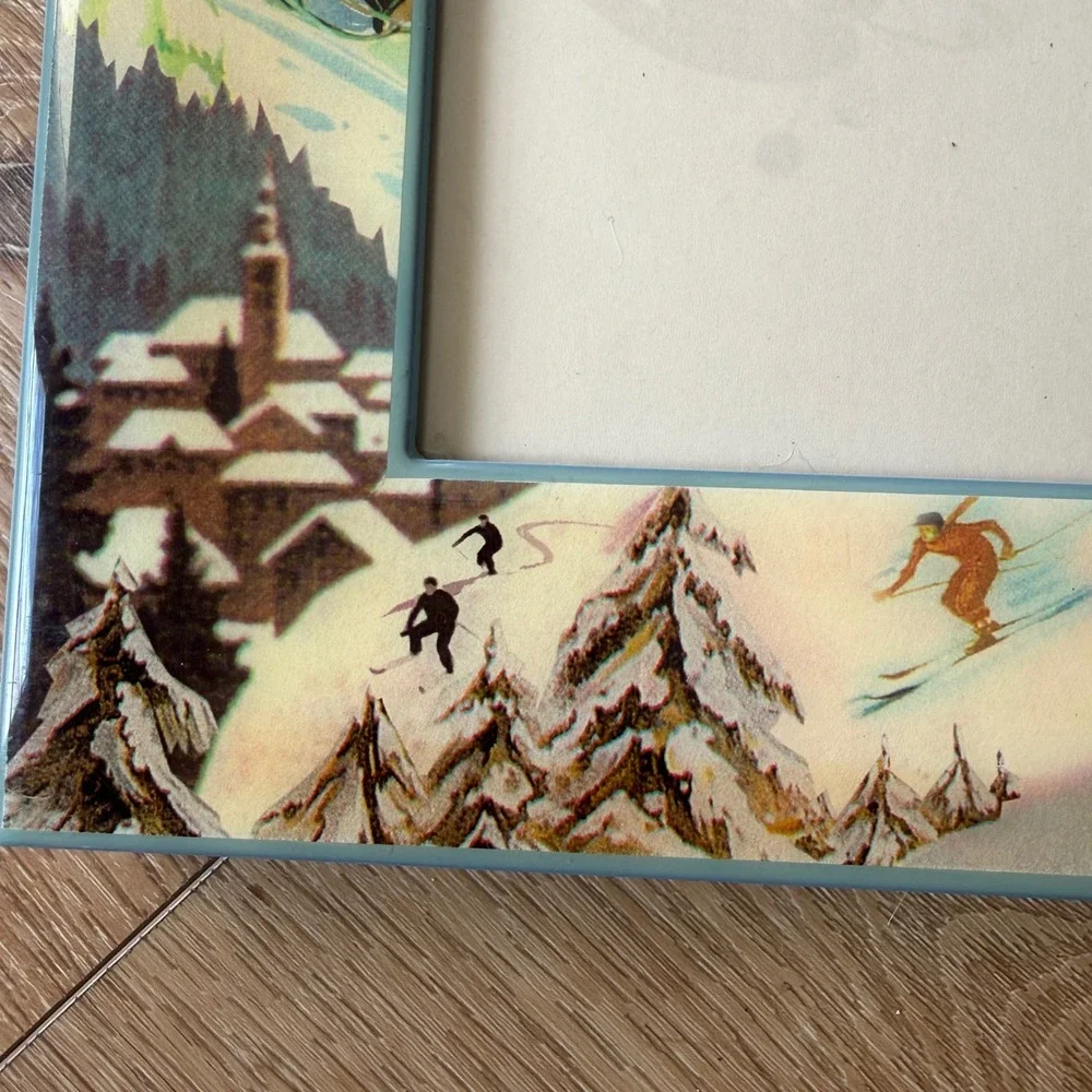 Dolce Mia Handmade Winter Vintage Photo Frame Sledding Snowman Holidays skiing